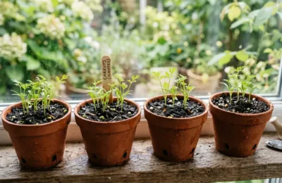 Mudas de cenoura em vaso